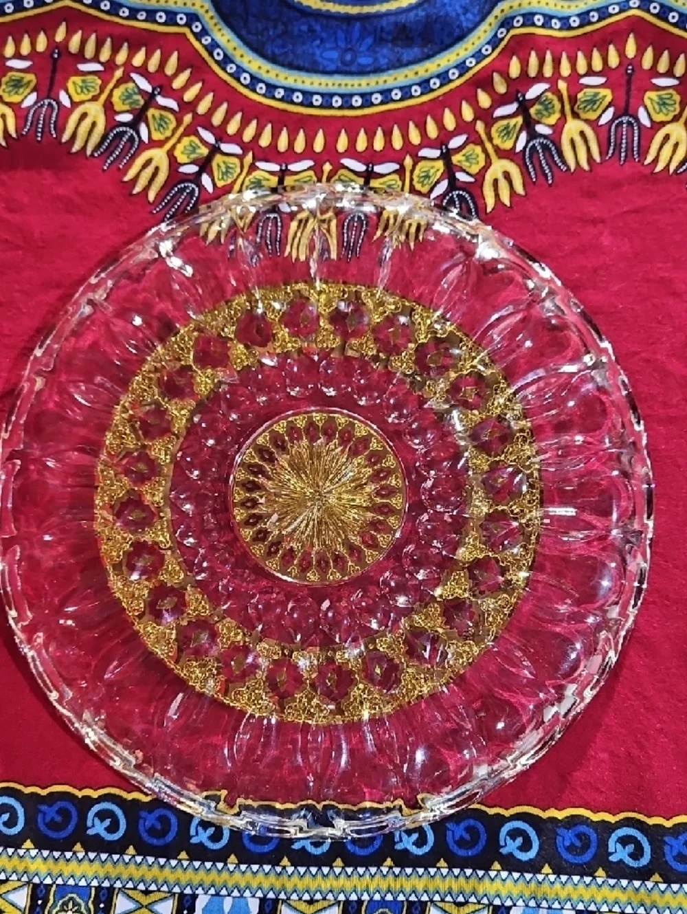 VTG Culver Valencia Glass & 22k Gold Filigree Serving Platter/Cake Plate